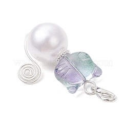 Подвесные украшения из акрила и стекла с имитацией жемчуга в виде кошки&nbsp;HJEW-JM02953