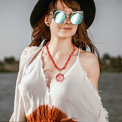 5 шт. 5 стиля имитация смолы кошачий глаз плоские круглые подвески ожерелья комплект&nbsp;NJEW-AN0001-12