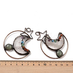 Подвески из натурального зеленого авантюрина и кварцевого кристалла в форме звезды и луны из латуни&nbsp;G-H316-01R-02