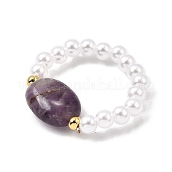 Кольца-растяжки из натурального аметиста для женщин&nbsp;RJEW-JR00914