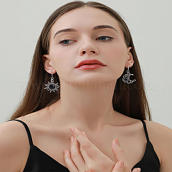 Серьги-подвески из сплава стекла «солнце и луна»&nbsp;EJEW-LP0008-055B