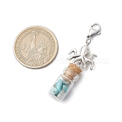 Стеклянная бутылка желаний с синтетическими бирюзовыми бусинами внутри подвесных украшений&nbsp;HJEW-JM03043