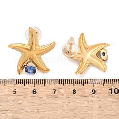 Серьги-гвоздики из нержавеющей стали 304 с паве из кубического циркония в виде морской звезды&nbsp;EJEW-Z110-02G