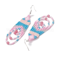 Утюг со стеклом и серьга-гвоздик из натурального белого нефрита&nbsp;EJEW-MZ00183