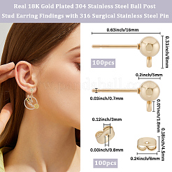 100 шт. фурнитура для сережек-гвоздиков из нержавеющей стали 304&nbsp;STAS-BBC0008-46