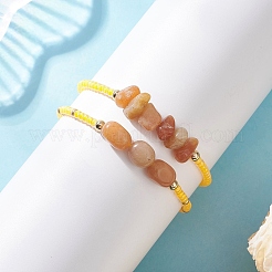 2 шт. плетеные браслеты из натурального красного авантюрина и стеклянных бусин для женщин&nbsp;BJEW-MZ00247-01