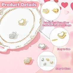 4 шт. 4-х стилевые застежки-коробочки из латуни с микропаве из прозрачного кубического циркония&nbsp;KK-CJ0003-35