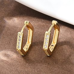 Шестиугольные латунные серьги-кольца с кубическим цирконием&nbsp;EJEW-A156-15A-G