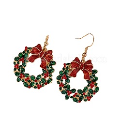 Серьги-подвески из эмалевого сплава с рождественским венком&nbsp;FS-WGEFD29-01