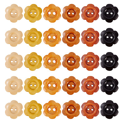 120 шт. 6-х цветные деревянные пуговицы-цветы с 2 отверстиями&nbsp;BUTT-TA0001-40C-1