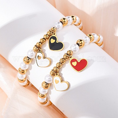 201 браслет из нержавеющей стали с круглыми бусинами BJEW-C090-03G-B-1