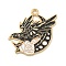 Alloy Enamel Pendants, Light Gold, Black, Bird, 28.5x28x1mm, Hole: 2mm