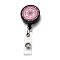Flat Round ABS Plastic Badge Reel, Retractable Badge Holder, with Platinum Iron Alligator Clip, Cerise, Flower Pattern, 87mm, Flat Round: 43x32.5x16.5mm