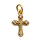 Brass Micro Pave Cubic Zirconia Charms, Cross, Rack Plating, Long-Lasting Plated, Cadmium Free & Lead Free, with Jump Ring, Golden, 14.5x9.5x2.5mm, Hole: 3.5mm
