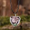 Heart Glass with Dried Flower Tree Inner Pendant Black Waxed Cord Necklaces, Pearl Pink, 17.32 inch(44cm)