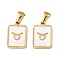 Constellations Natural White Shell Pendants, Ion Plating(IP) 304 Stainless Steel Rectangle Charms, Real 18K Gold Plated, Taurus, 16x10.5x1.5mm, Hole: 5x3mm