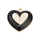 Alloy Enamel Pendants, Heart Charm, Golden, Black, 18x18.5x4mm, Hole: 1.8mm