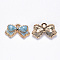 Alloy Enamel Pendants, Bowknot, Light Gold, Deep Sky Blue, 10x16x2mm, Hole: 1.4mm