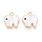 Alloy Enamel Charms, Elephant Charm, Golden, White, 15x14x2mm, Hole: 1.8mm