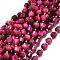 Natural Tiger Eye Beads Strands, with Seed Beads, Faceted, Bicone, Double Terminated Point Prism Beads, Dyed & Heated, Deep Pink, 9~10.5x8~10mm, Hole: 0.8mm, about 31pcs/strand, 15.16 inch(38.5cm)