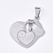 Non-Tarnish 201 Stainless Steel Split Pendants, for Lovers, Heart with Heart, with Word Love, For Valentine's Day, Stainless Steel Color, 27.5x29.5x1mm, Hole: 8x4mm