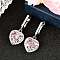 925 Sterling Silver Pave Cubic Zirconia Heart Hoop Earrings, Real Platinum Plated, Pink, 29.5x13.5mm