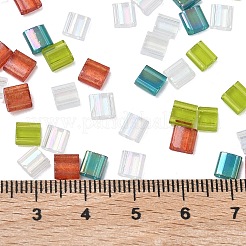 Рождественские квадратные стеклянные бусины с 4 отверстиями 2 цвет&nbsp;SEED-X0058-10