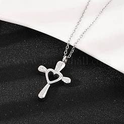 304 нержавеющая сталь кулон в форме сердца крест урна для праха домашних животных ожерелья&nbsp;NJEW-S455-05P