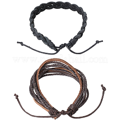 2шт 2 стиля регулируемые плетеные браслеты из воловьей кожи&nbsp;BJEW-CL0001-16