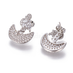 Латунь микро проложить кубический цирконий болтающиеся серьги стержня&nbsp;EJEW-F209-07P