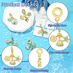 5 шт. 5 стиля латунные европейские подвески с кубическим цирконием&nbsp;KK-CJ0004-01