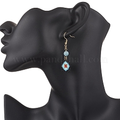 Серьги-подвески ручной работы из стеклянных бусин с узором «окно-решетка»&nbsp;EJEW-MZ00560-03