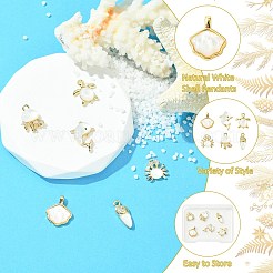 6 шт. 6 стиля подвески из латуни с паве из натуральных белых ракушек на морскую тематику&nbsp;KK-CJ0003-66