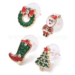 Серьги-гвоздики из сплава с эмалью на рождественскую тематику&nbsp;LS-EJEW-B068-02KCGG-03