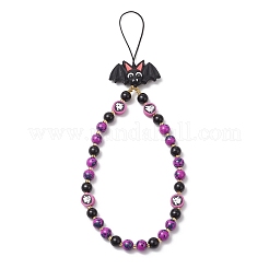 Круглые стеклянные бусины и стеклянные бусины ручной работы из полимерной глины в виде летучей мыши и силиконовые ремешки для телефона на руку в виде цепочки HJEW-MZ00279