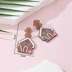 Рождественские акриловые серьги-гвоздики с блестками в виде домика для женщин&nbsp;FS-WG63F56-01