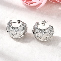 Латунные плетеные серьги-гвоздики в форме буквы С&nbsp;EJEW-H171-04P