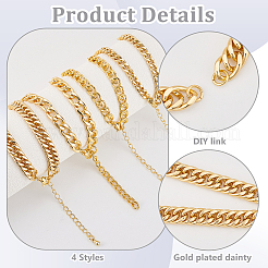 4 шт. 4 стиля стойка покрытие латунь витая цепь браслет изготовление&nbsp;KK-PH0010-82