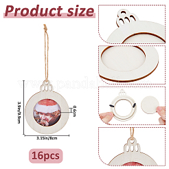 Плоская круглая рождественская незаконченная деревянная мини-подвесная фоторамка для детей&nbsp;HJEW-WH0036-122