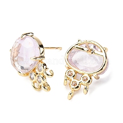 Фурнитура для сережек-гвоздиков из латуни с микропаве из кубического циркония и натуральным драгоценным камнем&nbsp;KK-Z096-05G