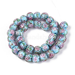 Нити бусин-рондель с внутренним цветком ручной работы в технике лэмпворк&nbsp;LAMP-T022-24E