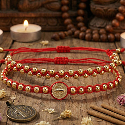 2 шт. регулируемые плетеные браслеты из латунных круглых бусин&nbsp;SQ0566-3