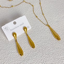 Комплекты из ожерелий и серег-гвоздиков в форме капли из нержавеющей стали 304&nbsp;FS-WGBFCD6-01