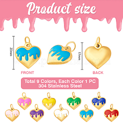9 шт. эмалевые подвески в форме сердца из нержавеющей стали 304&nbsp;PALLOY-PH01919