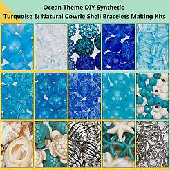 Наборы для самостоятельного изготовления браслетов из синтетической бирюзы и натуральных ракушек каури на морскую тематику&nbsp;DIY-PH0028-54