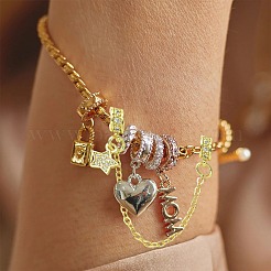 4 шт. 2-цветные латунные прозрачные кубические циркониевые цепочки безопасности с подвесками&nbsp;KK-CJ0003-86