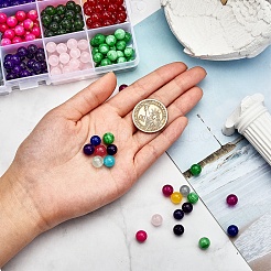375шт 15 цвета круглые бусины из натурального белого нефрита и эластичная нить&nbsp;DIY-SZ0004-21
