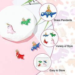 4 шт. 4 подвески в виде динозавра с покрытием из латуни и эмали&nbsp;KK-CJ0003-32