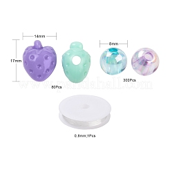 380шт клубника и круглые акриловые бусины с 1 роликами прозрачной эластичной кристаллической нити&nbsp;DIY-LS0001-08