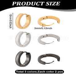 6 шт. 3-х цветные серьги-кольца из нержавеющей стали&nbsp;EJEW-LP0001-37